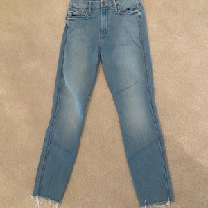 Mother high waisted double looker ankle gray jeans